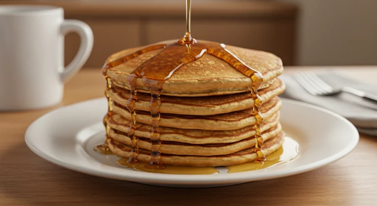 AColorful fashioned pancake art featuring intricate designs and fun shapes on a breakfast plate