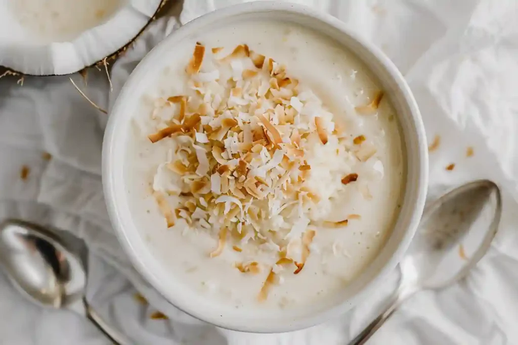Easy Rice Pudding Recipe: Creamy, Old Fashioned & Homemade Dessert 3 Creamy homemade rice pudding recipe served warm in a rustic bowl, garnished with cinnamon and raisins.