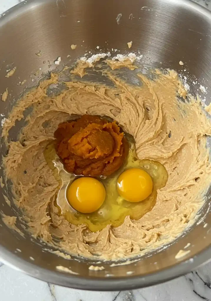 Mixing Pumpkin and Wet Ingredients for Cookies
