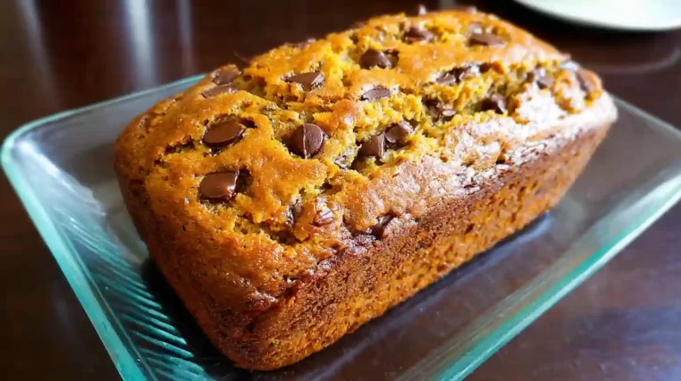 Freshly baked pumpkin banana bread on a cutting board