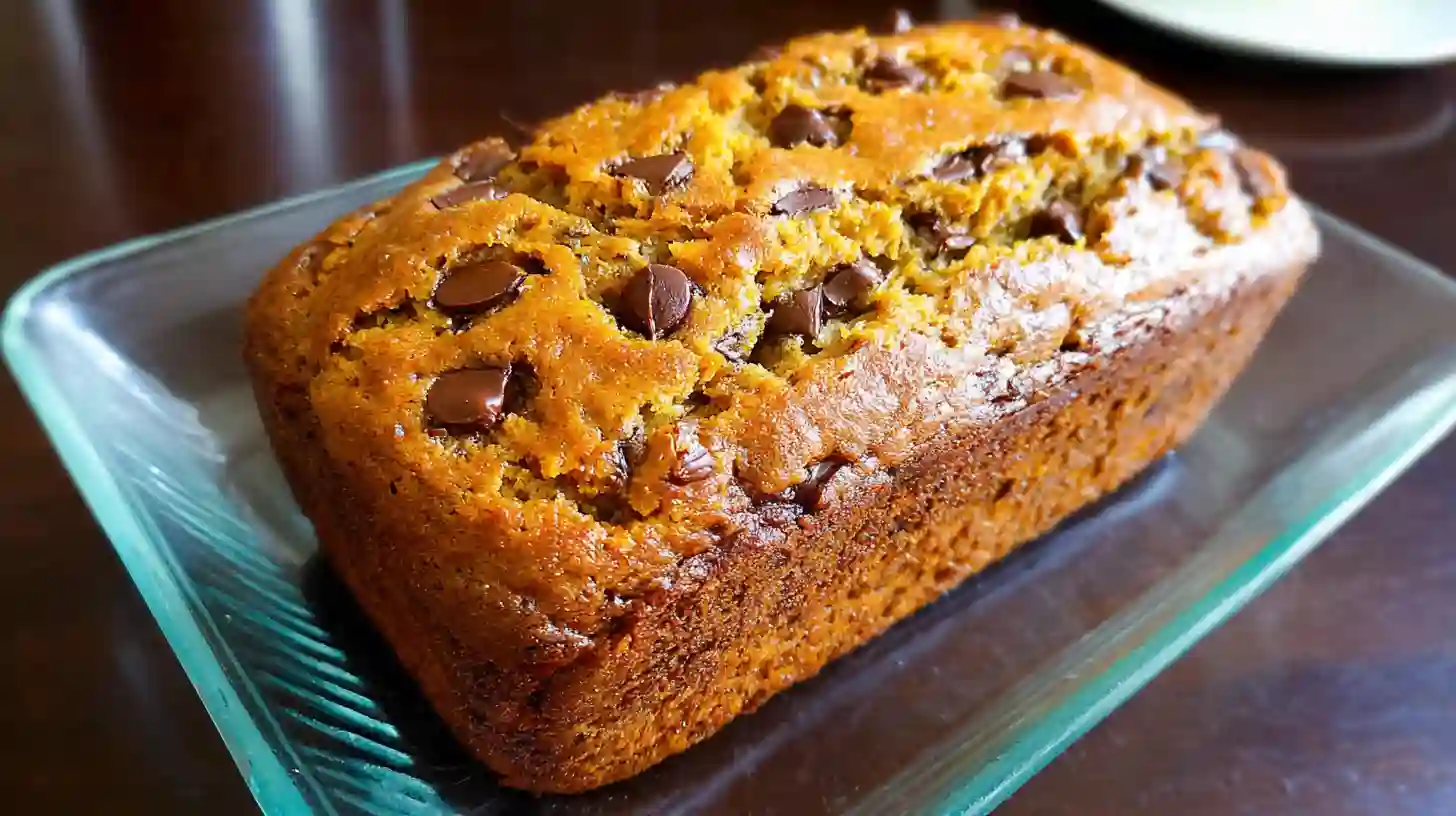 Pumpkin Banana Bread Freshly baked pumpkin banana bread on a cutting board