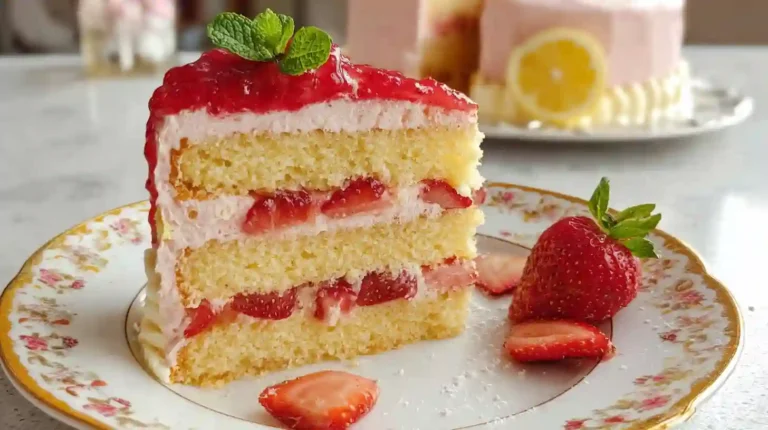 Whole Strawberry Lemonade Cake topped with fresh berries and lemon zest