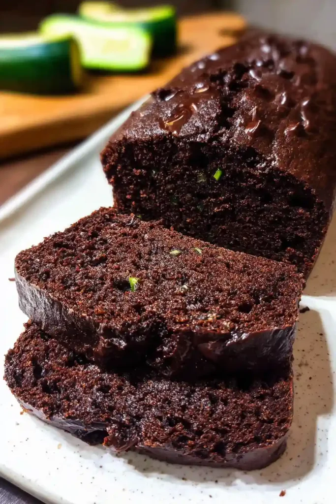Chocolate zucchini bread rising in loaf pan inside oven showing golden top and proper baking progress