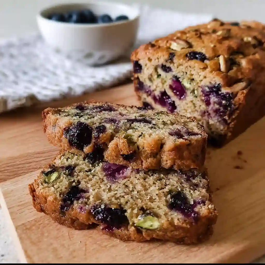 Golden brown blueberry zucchini bread cooling on wire rack after baking showing perfectly baked top