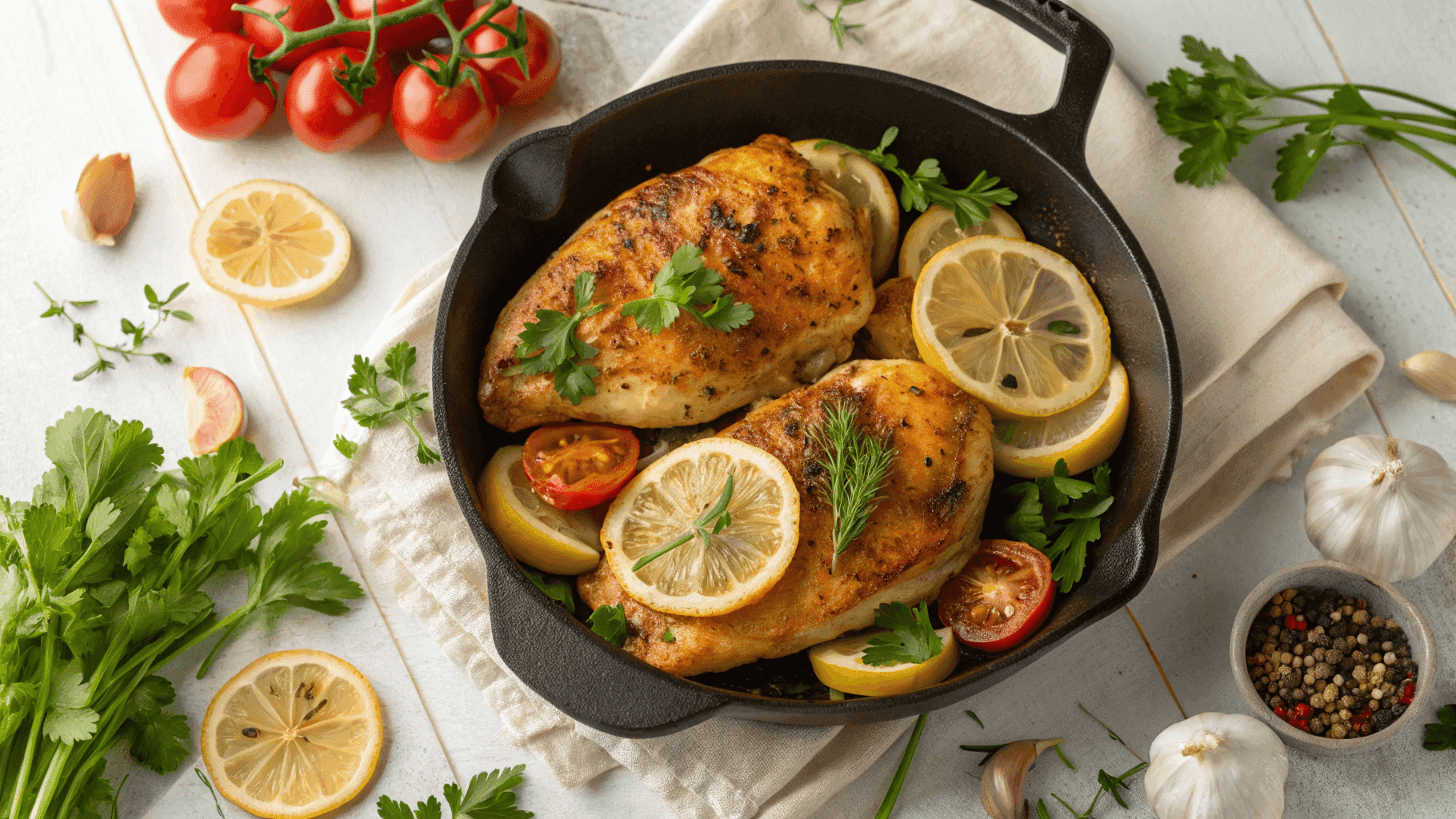 healthy chicken recipes salad You’ll Love for Every Meal 25 One-pan lemon garlic chicken with roasted vegetables in skillet