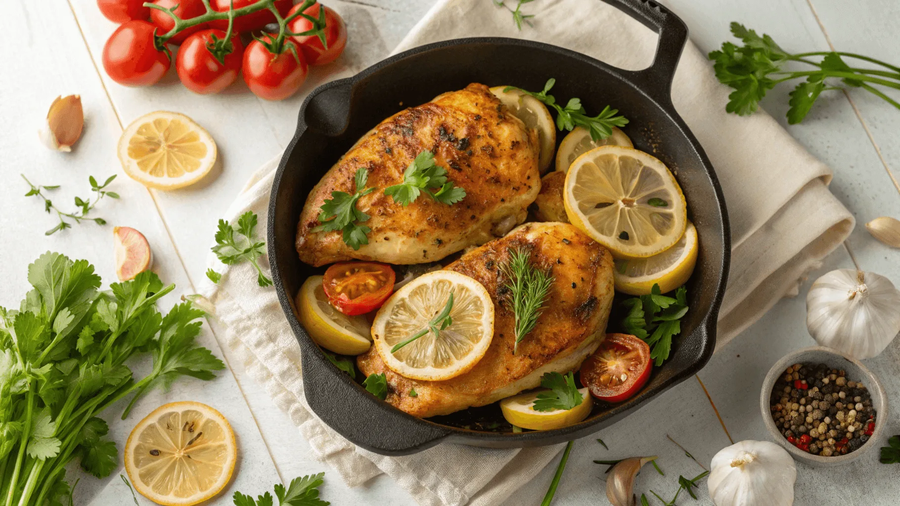 healthy chicken recipes salad You’ll Love for Every Meal 25 One-pan lemon garlic chicken with roasted vegetables in skillet