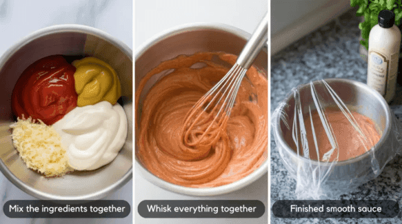 Mix – Combine mayo, horseradish, ketchup, lemon juice, and spices in a bowl.

Chill – Let it sit in the fridge for at least 1 hour to blend the flavors.

Taste – Serve it with onion rings, fries, or your favorite snacks.