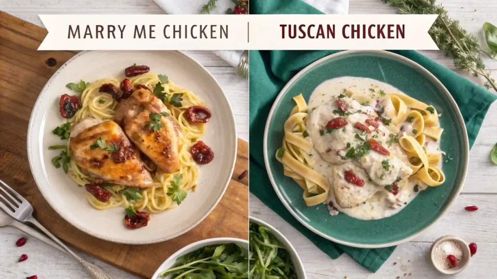 Marry Me Chicken vs Tuscan Chicken side by side comparison.