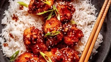 Air-fried Korean chili cauliflower bites served in a bowl