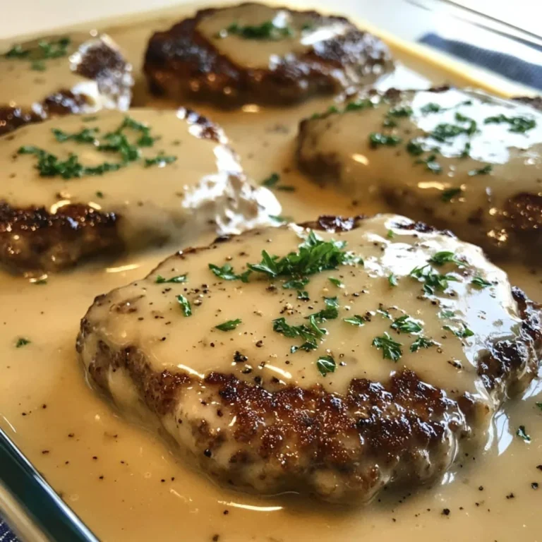 Delicious Amish Hamburger Steak Bake served with rich gravy and vegetables