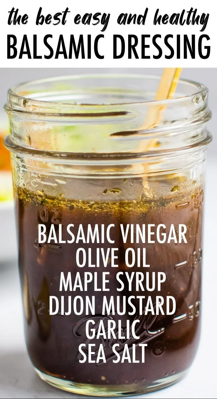 Homemade Balsamic Vinaigrette drizzled over fresh salad greens
