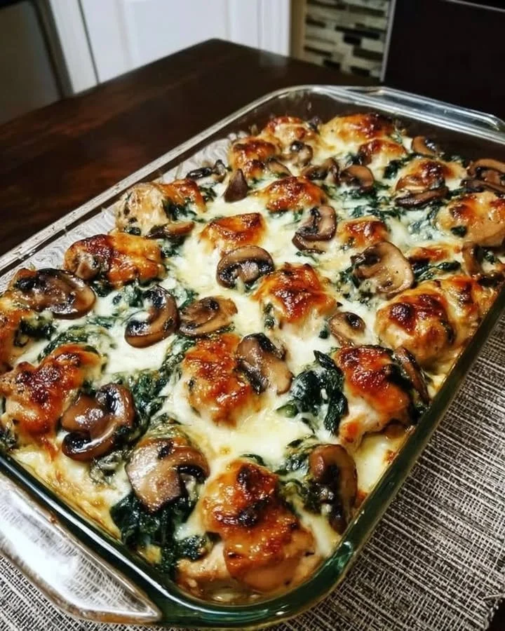 Low carb oven dish featuring Chicken Spinach Mushroom Low Carb Oven Dish , spinach, and mushrooms for healthy eating
