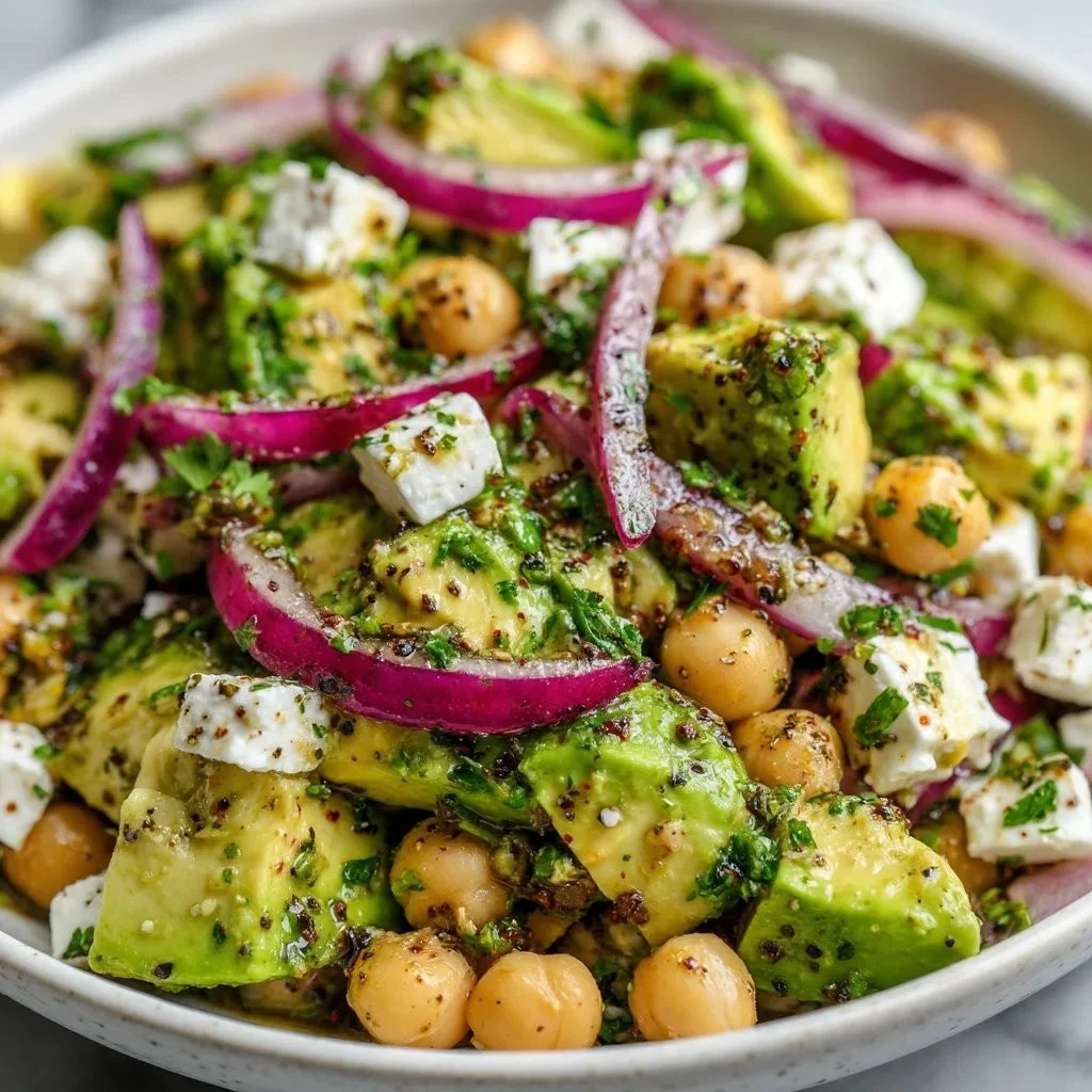 Chickpea Feta Avocado Salad with fresh ingredients and vibrant colors
