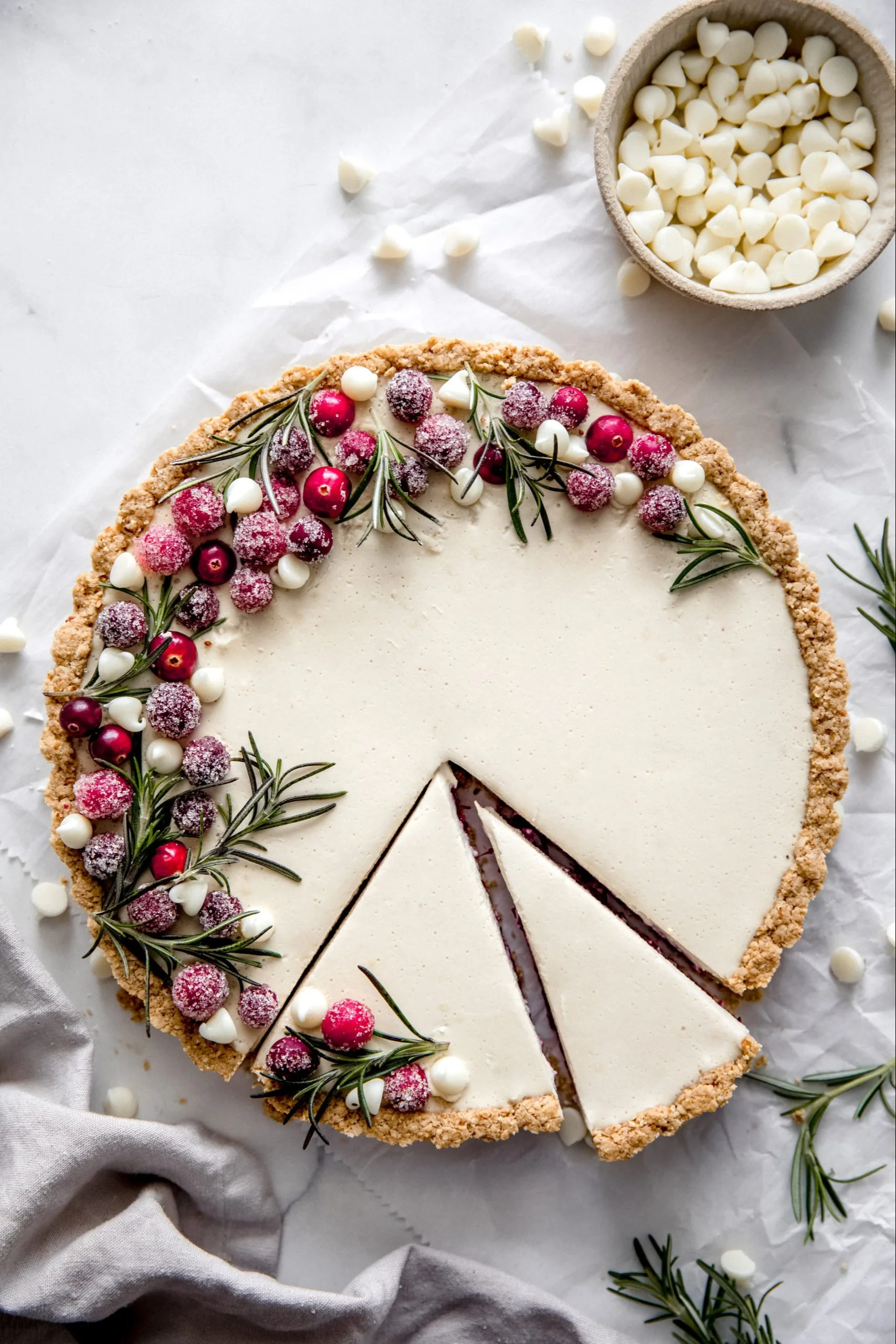Festive white chocolate cranberry tart with a delicious cranberry topping