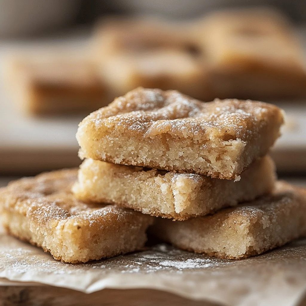 Plate of freshly baked Honey Cinnamon Blondies with a sprinkle of cinnamon.