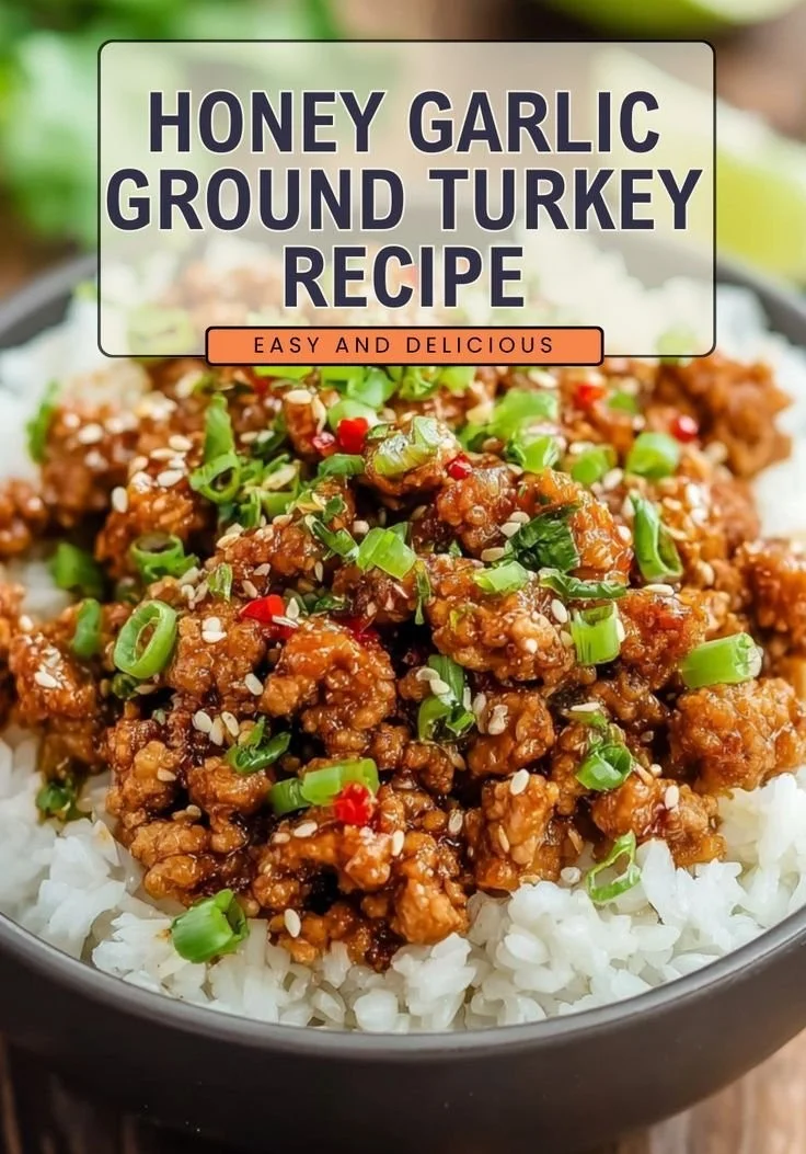 Honey Garlic Ground Turkey dish garnished with herbs and spices