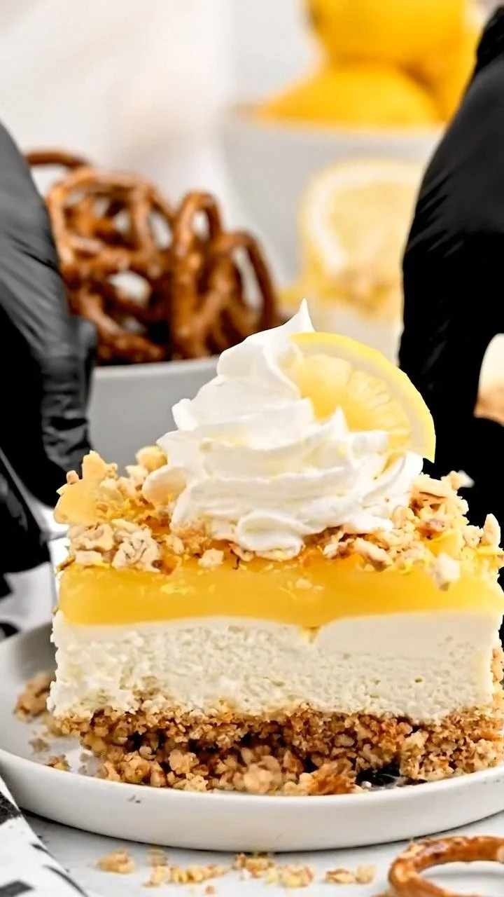 Delicious Lemon Pretzel dessert with a tangy lemon glaze and soft pretzel base