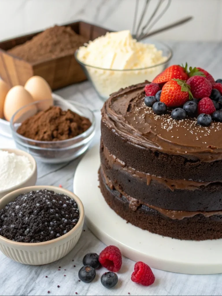 Delicious Montana Mud Cake topped with chocolate frosting and served on a plate