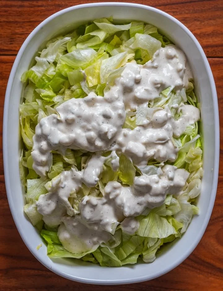 Bottle of North Woods Inn Salad Dressing on a table with fresh vegetables