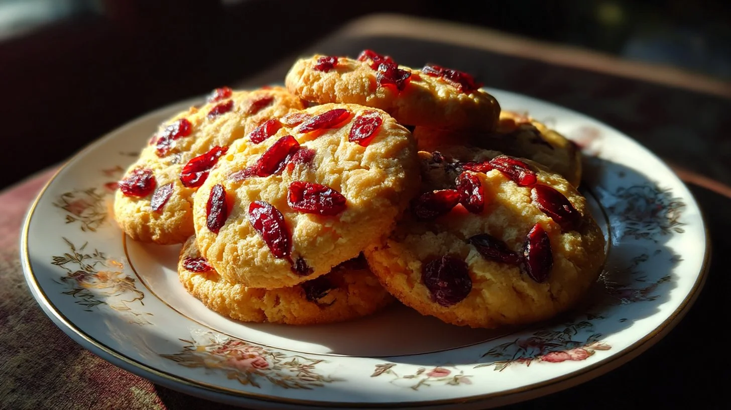 Soft and chewy Orange Cranberry Cookies on a baking tray