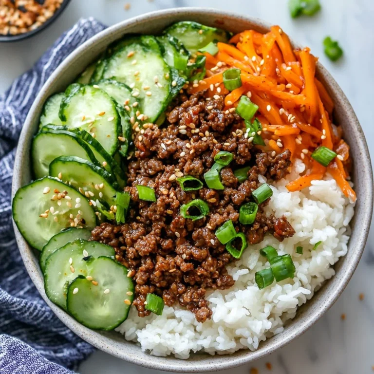 Delicious Korean Ground Beef Bowl garnished with green onions and sesame seeds