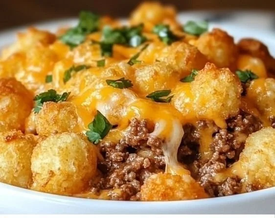 Delicious Tater Tot Casserole served in a baking dish