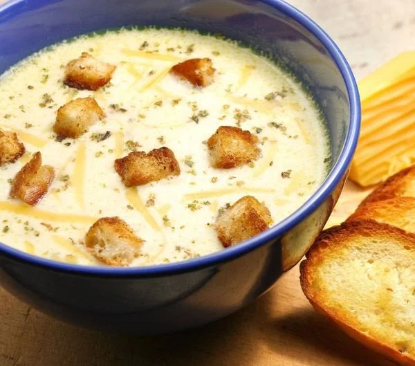 Creamy potato soup made from frozen hash browns in a bowl