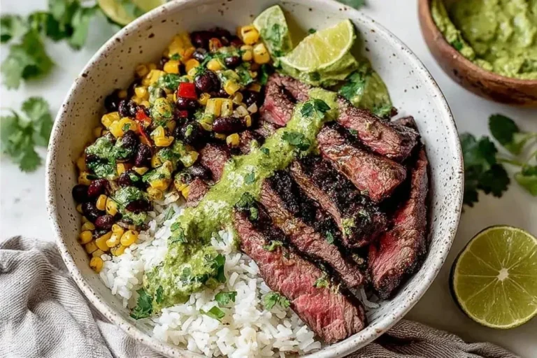 Cilantro Lime Steak Bowls with fresh ingredients and colorful presentation