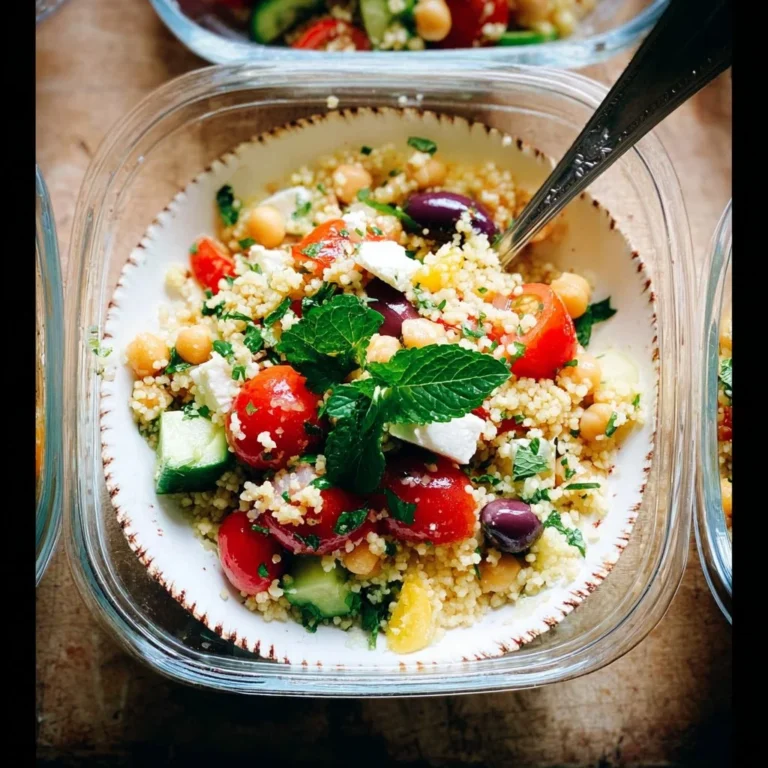 Delicious Greek Couscous Salad with fresh vegetables and feta cheese