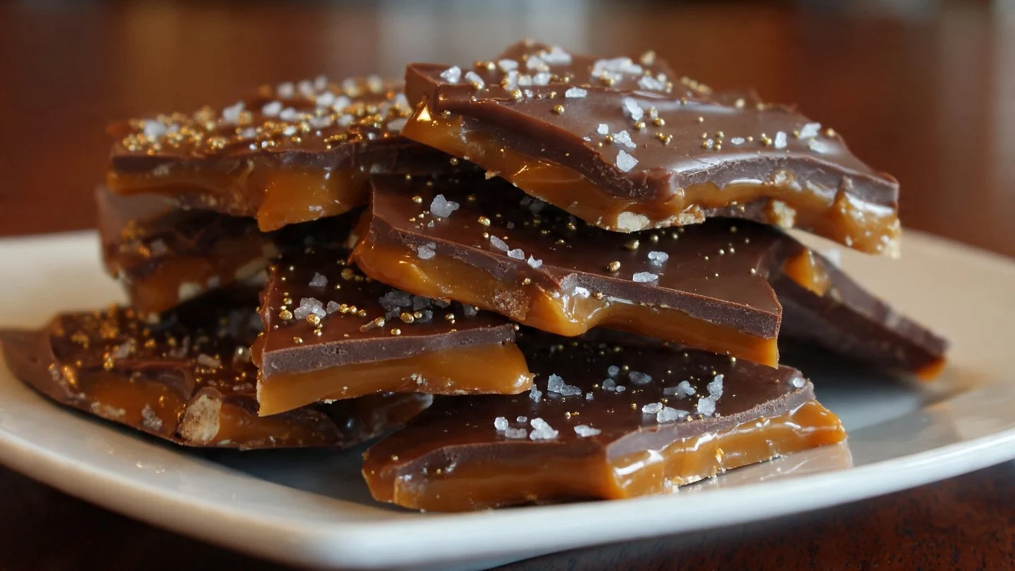 Delicious homemade Christmas Toffee Bark topped with chocolate and nuts