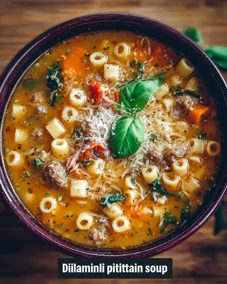 Italian Sausage and Ditalini Pasta Soup in a bowl, garnished with parsley