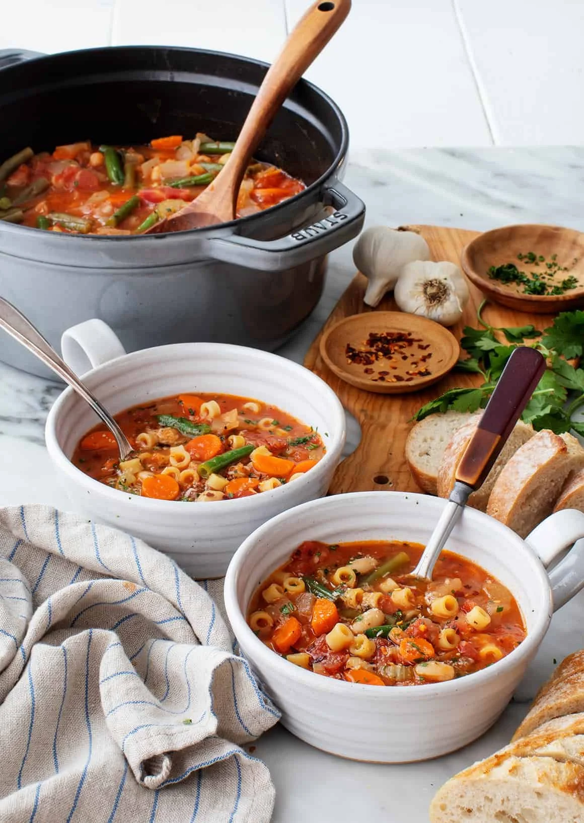 Bowl of Olive Garden minestrone soup with fresh vegetables and beans