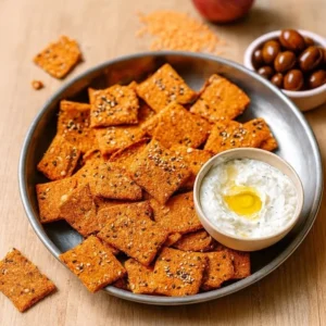 A plate of crispy red lentil crackers served with dips.