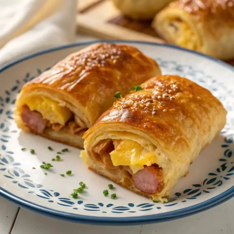 Sausage egg breakfast roll-ups served on a plate, perfect for a quick morning meal.