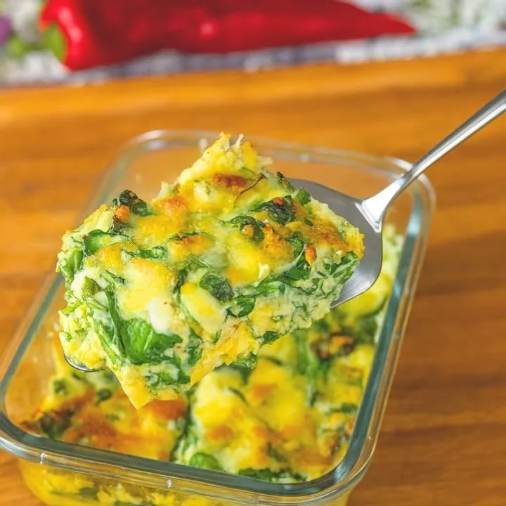 Spinach and cottage cheese egg bake served on a white plate