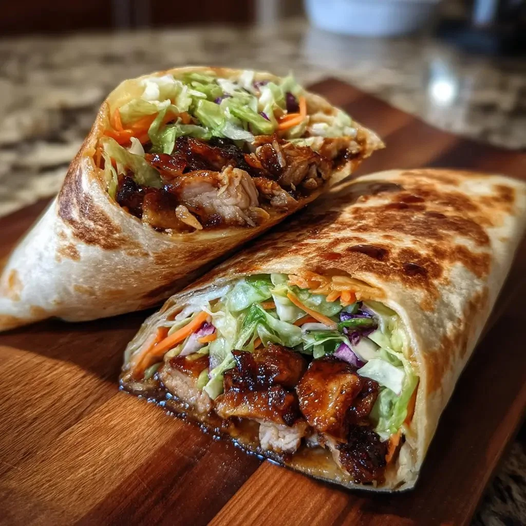 Delicious teriyaki chicken wrap filled with tender chicken and fresh vegetables
