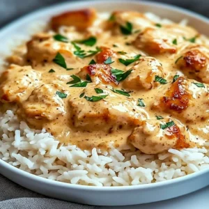 Delicious plate of smothered chicken served with rice and gravy