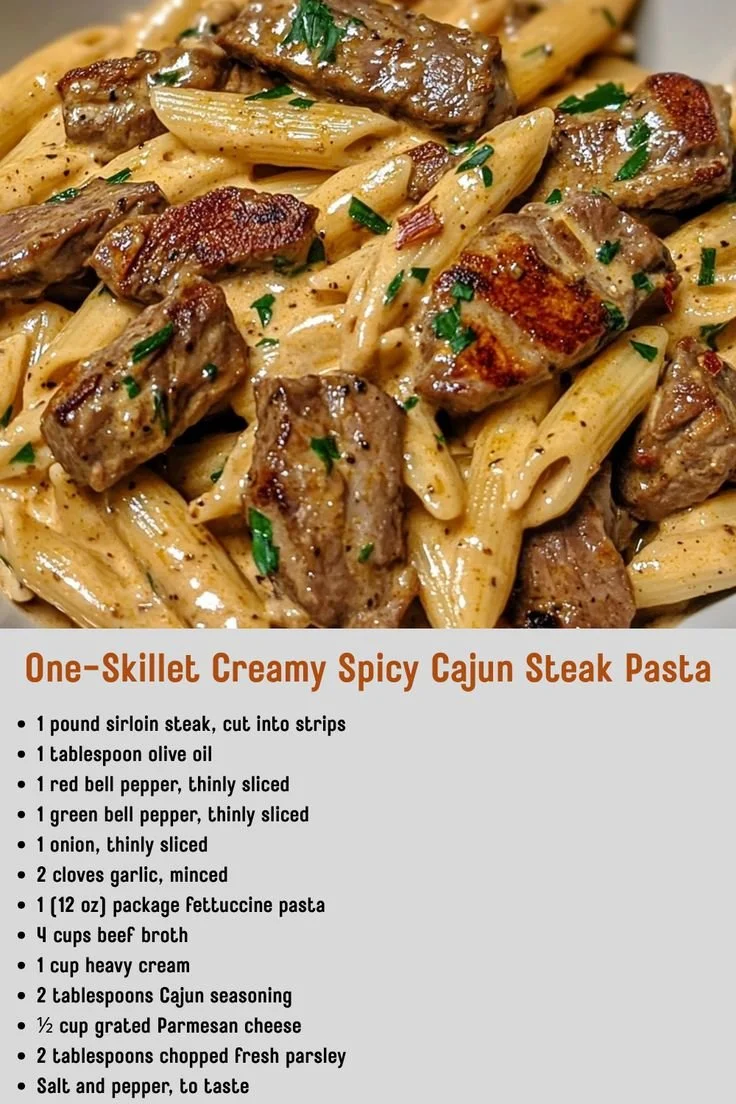 Delicious Cajun Beef Fettuccine with spices and creamy sauce