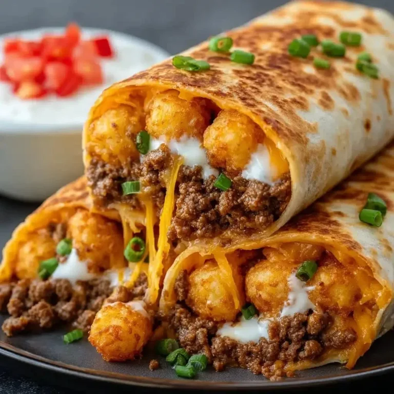 Cheesy potato burritos served on a plate, garnished with fresh herbs.