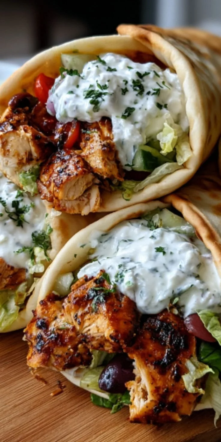 Succulent Chicken Gyros served with Feta Tzatziki sauce