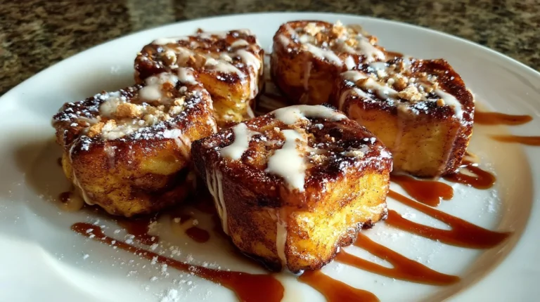 Delicious Cinnamon Roll French Toast Bites served on a plate