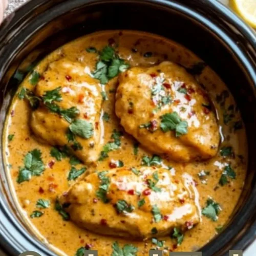 Delicious Crockpot Thai Peanut Chicken dish ready to serve