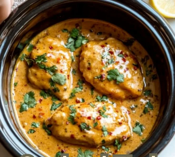 Delicious Crockpot Thai Peanut Chicken dish ready to serve