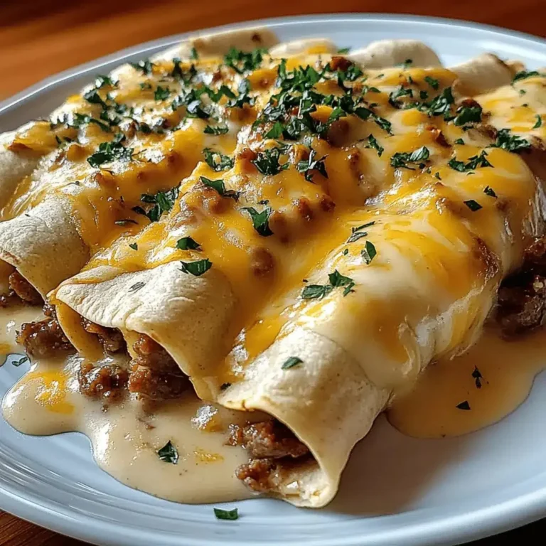 Delicious breakfast enchiladas topped with creamy sausage gravy on a plate.