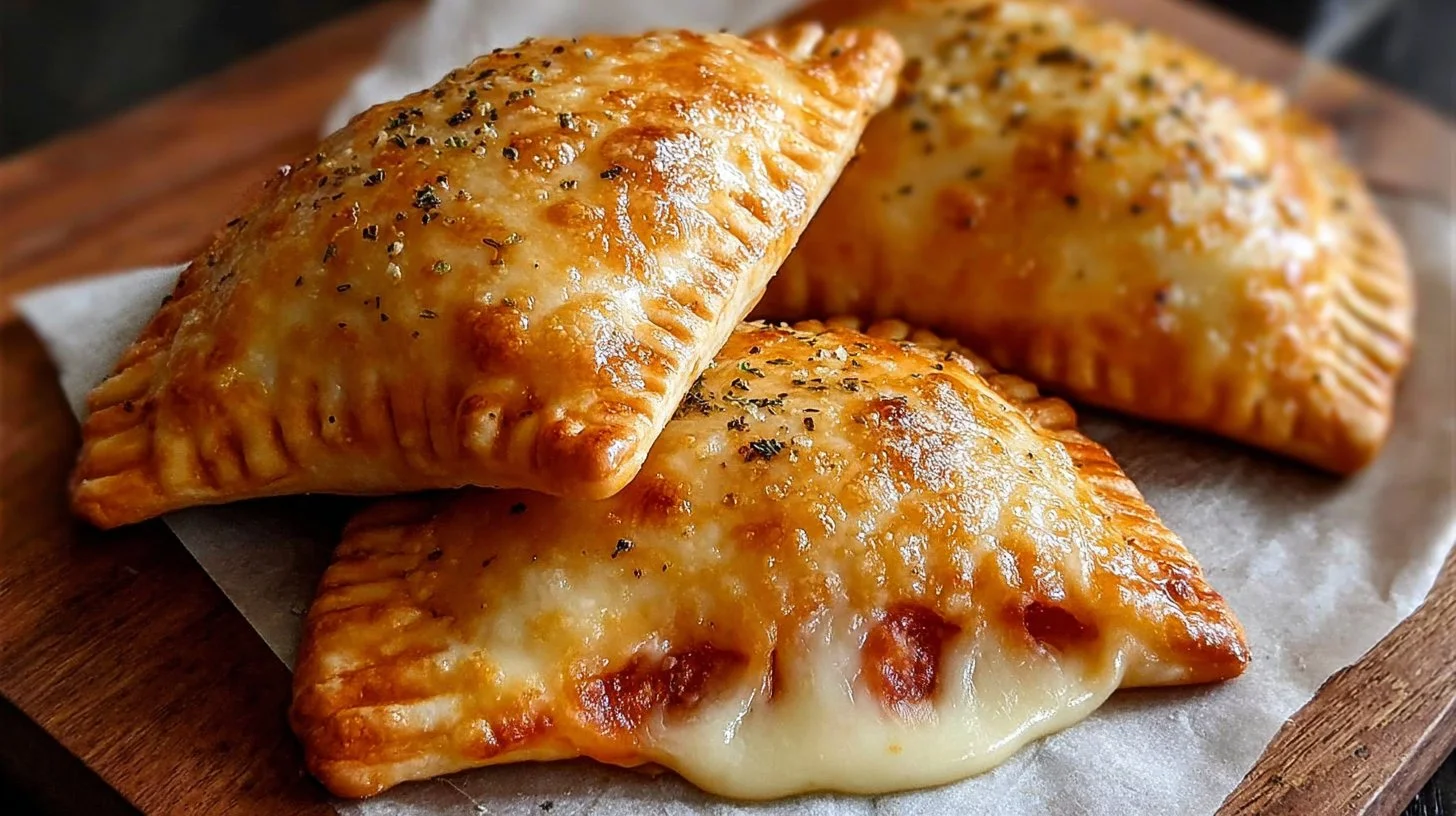 Homemade cheesy pizza pockets fresh out of the oven