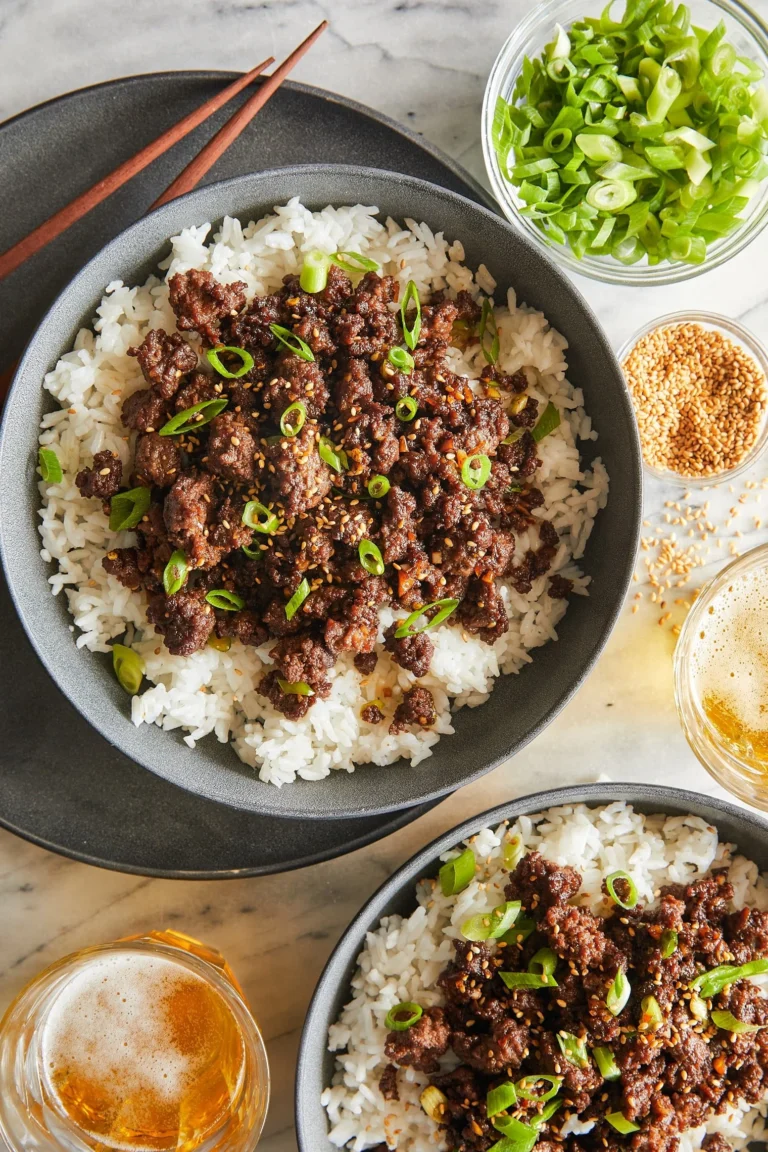 Delicious Korean Beef Bowl with tender beef and spices served over rice.