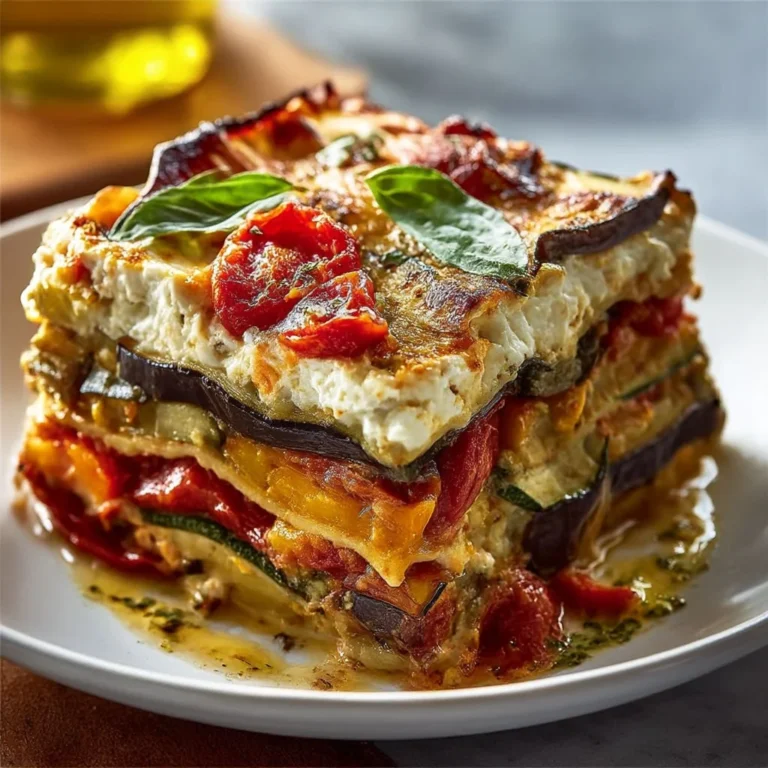 Layered Mediterranean Vegetable Lasagna with creamy ricotta and roasted veggies