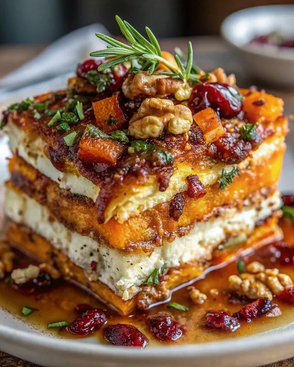 Layered sweet potato lasagna with butternut squash and carrots