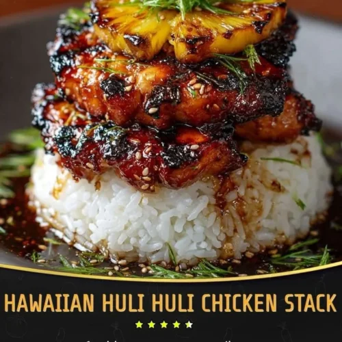 Delicious Huli Huli chicken served with rice and salad.