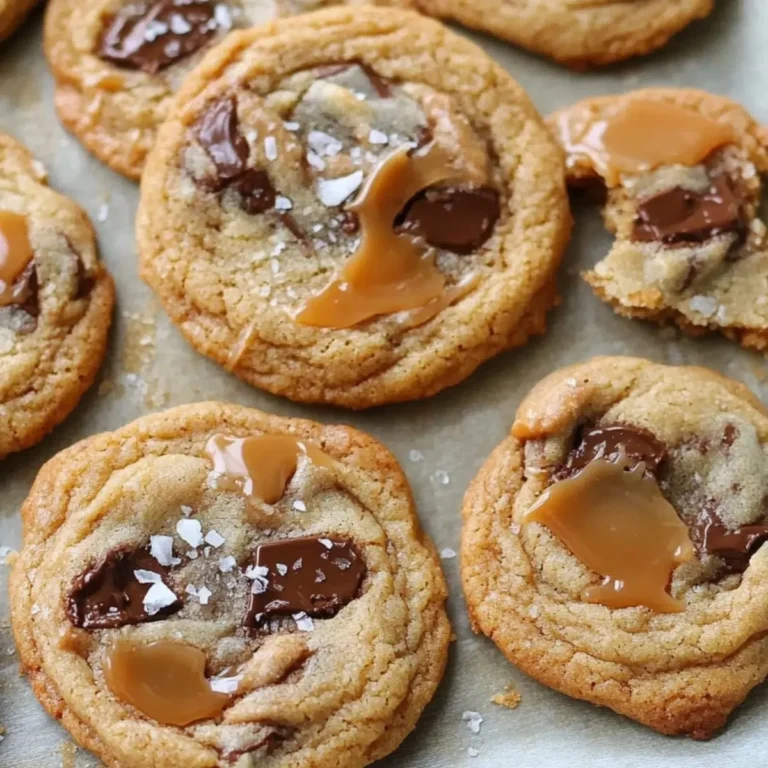 Delicious salted caramel cookies on a baking tray ready to enjoy.